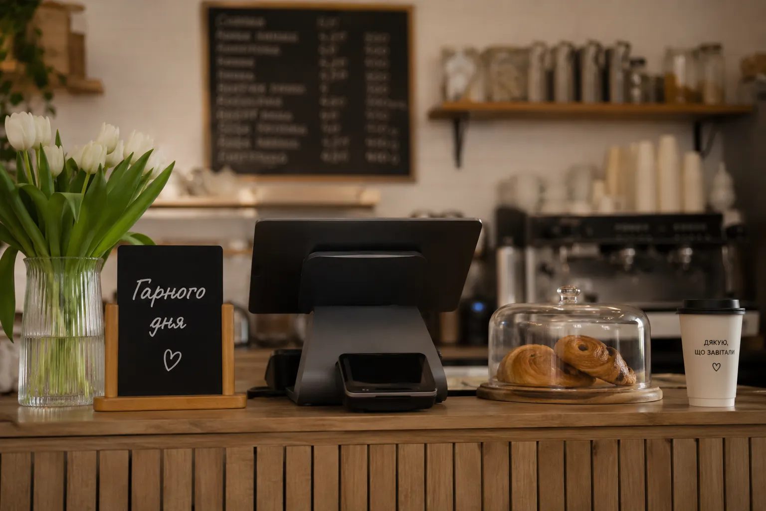 Posio cashbox for coffee shop — interface on tablet