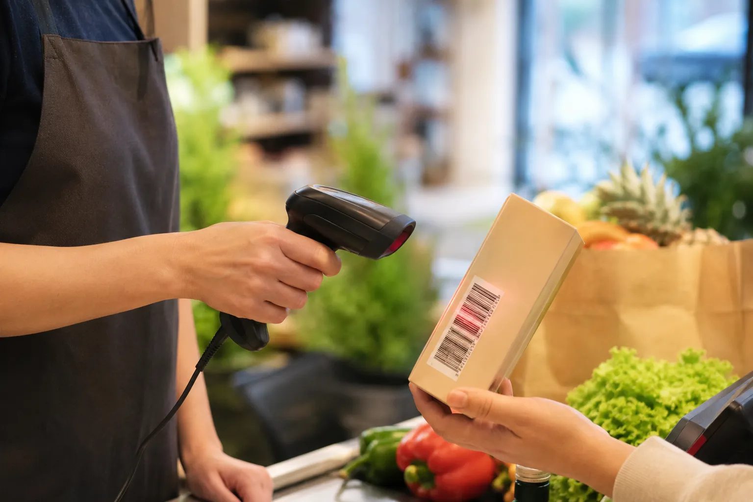 Retail checkout with barcode scanner — Posio